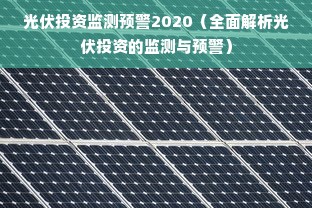 光伏投资监测预警2020（全面解析光伏投资的监测与预警）